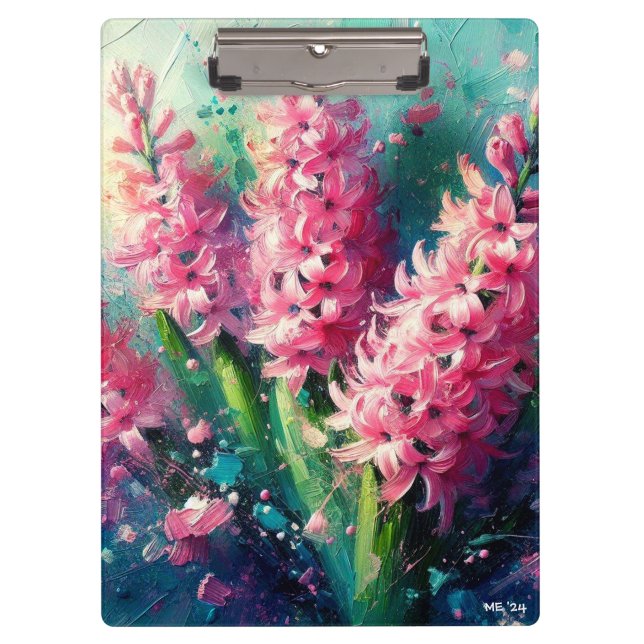 Porte-bloc Hyacinthes roses Floral Impressionniste Peinture (Devant)