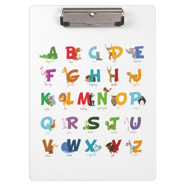 Porte-bloc Illustration Alphabet Lettres sur les animaux (Devant)