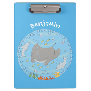 Porte-bloc Illustration d'une mignonne raie manta et de bulle