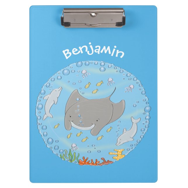 Porte-bloc Illustration d'une mignonne raie manta et de bulle (Devant)