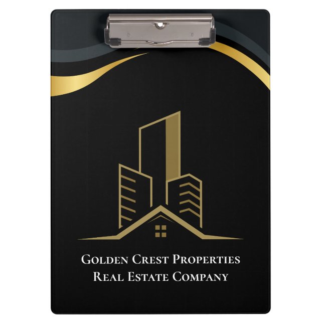 Porte-bloc Immobilier personnalisé de luxe Black & Gold (Devant)