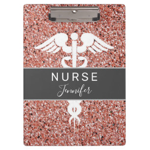 Porte-bloc Infirmière Médicale Caduceus Rose Nom de la Partie