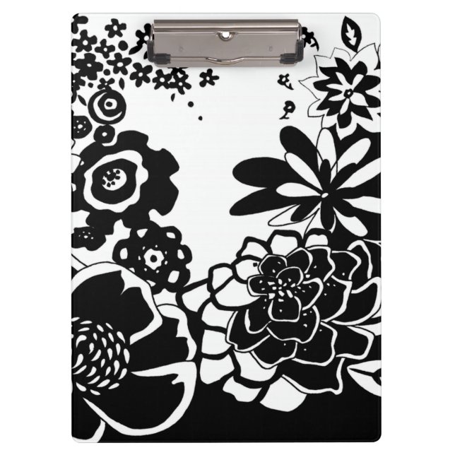 Porte-bloc Jardin floral noir et blanc Motif graphique (Devant)