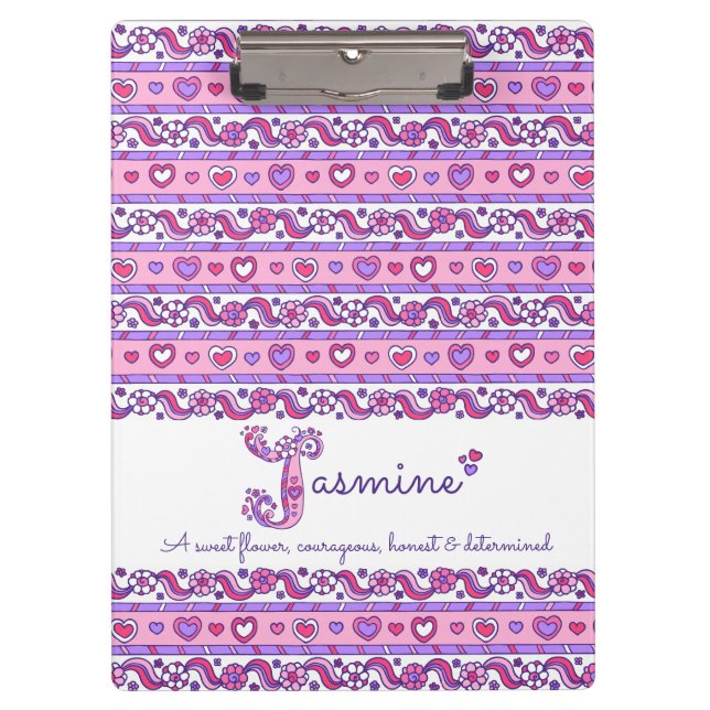 Porte-bloc Jasmine nom signifiant lettre des coeurs J (Devant)