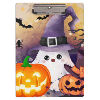 Porte-bloc Joli fantôme d'Halloween avec chapeau de sorcière