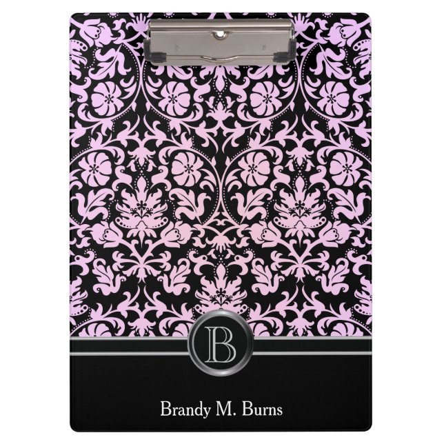 Porte-bloc Joli Monogramme rose Floral Damask (Devant)