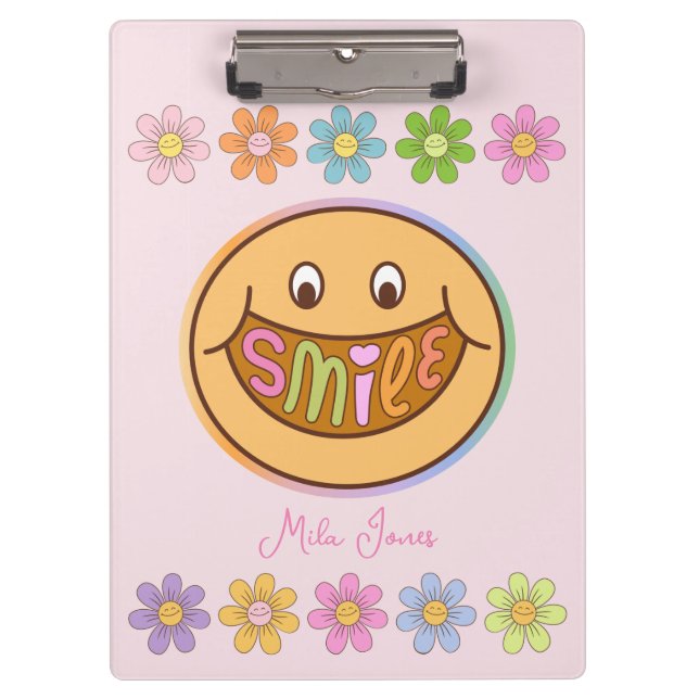 Porte-bloc Joli sourire aux fleurs Nom personnalisé (Devant)