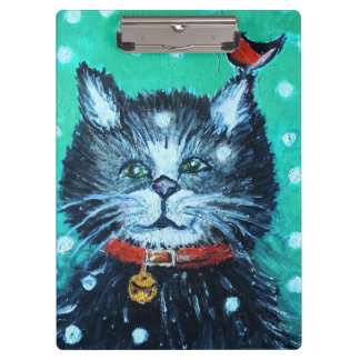 Porte-bloc Jolie peinture à l'huile de chat avec carte de vœu