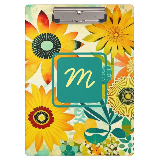 Porte-bloc Jolies fleurs d'art populaire Monogrammé (Devant)