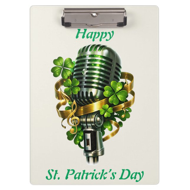 Porte-bloc Joyeuse Saint-Patrick Fleur de Trèfle & Microphone (Devant)