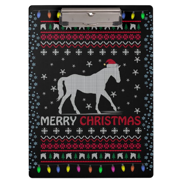 Porte-bloc Joyeux Cheval de Noël avec chapeau de Père Noël (Devant)