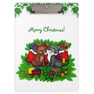 Porte-bloc Kitty et chiot, Happy XMas