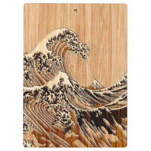 Porte-bloc La Grande Vague Hokusai Style Bamboo Bois