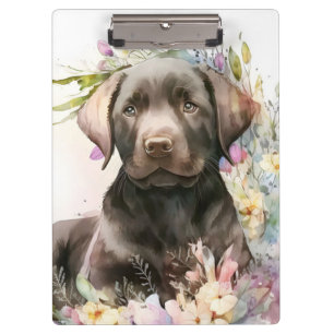 Porte-bloc Labrador Retriever marron et fleurs à l'aquarelle
