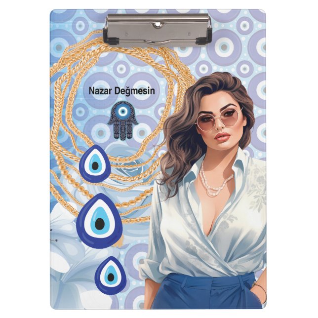 Porte-bloc Lady Boss oeil turc mal, bonne chance affaires (Devant)