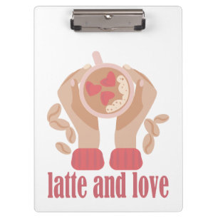 Porte-bloc Latte and love cup, hands and coffee quote  