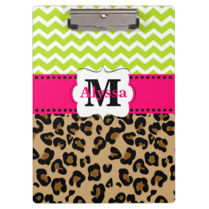 Porte-bloc Léopard rose vert Chevron personnalisé