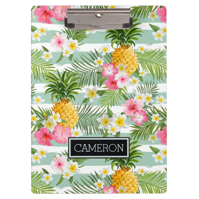 Porte-bloc Les fleurs et les rayures de Teal d'ananas | (Devant)