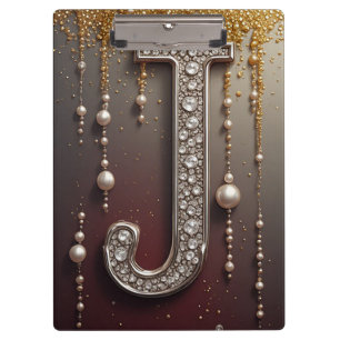 Porte-bloc Lettre J Monogramme de Luxe avec Paillettes