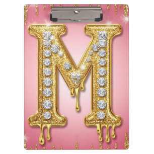 Porte-bloc Lettre M en paillettes d'or avec diamants