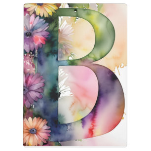 Porte-bloc Lettre personnalisée B Aquarelle florale Enseignan
