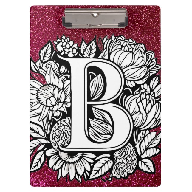 Porte-bloc Lettre personnalisée B Parties scintillant Fleurs  (Devant)