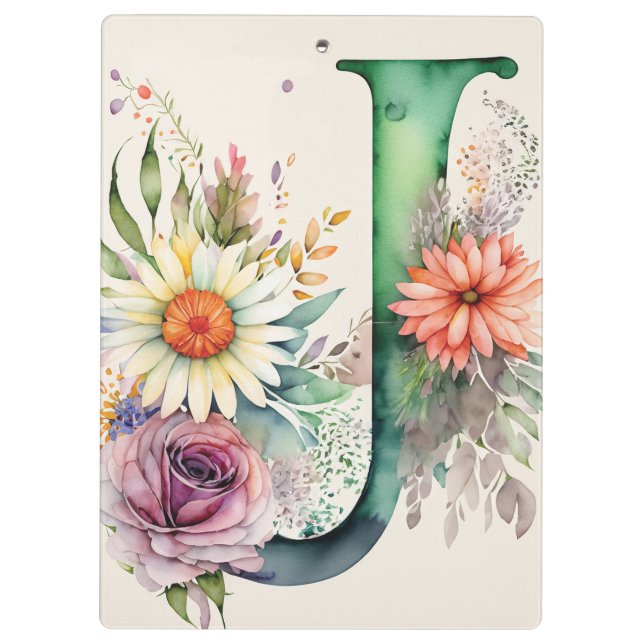 Porte-bloc Lettre personnalisée J Floral Aquarelle de l'ensei (Dos)