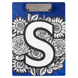 Porte-bloc Lettre personnalisée S Parties scintillant Fleurs 