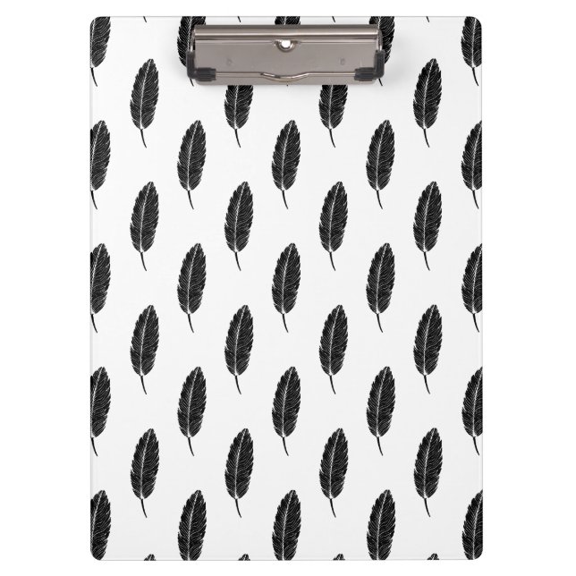 Porte-bloc Linocut en plumes rustiques noir et blanc (Devant)