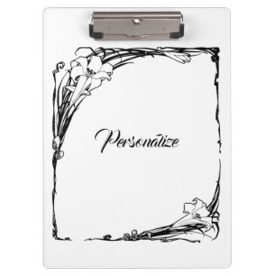 Porte-bloc Lis art nouveau floral noir et blanc