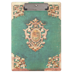 Porte-bloc Livre ancien laiton et vert élégant victorien