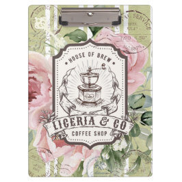 Porte-bloc Logo de café rustique tendance vintage avec fleurs