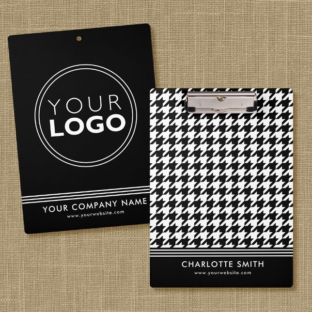Porte-bloc Logo de l'entreprise Houndstooth Black White Busin (Créateur téléchargé)