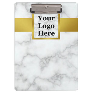 Porte-bloc Logo d'entreprise Faux Marbre blanc Gold Professio