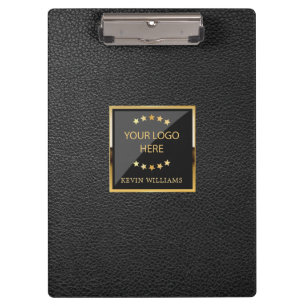 Porte-bloc Logo en cuir noir Faux