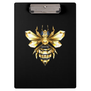 Porte-bloc Logo Faux Gold Foil Bee Polygonal sur Noir