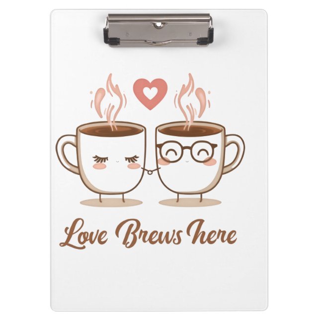 Porte-bloc Love Brews Here - Cute Romantique Couple de café (Devant)