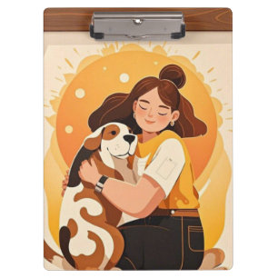 Porte-bloc Lovely Girl and dog câlin