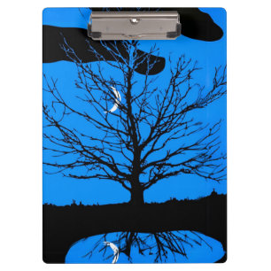 Porte-bloc Lune avec arbre, Bleu Cobalt, Noir et Blanc
