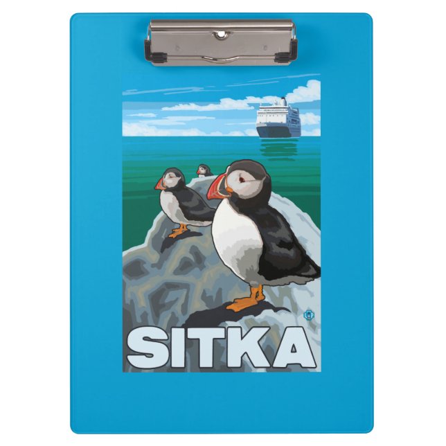 Porte-bloc Macareux et bateau de croisière - Sitka, Alaska (Devant)