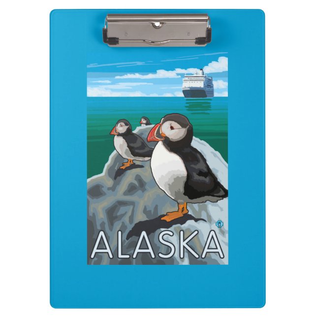 Porte-bloc Macareux observant un bateau de croisière (Devant)