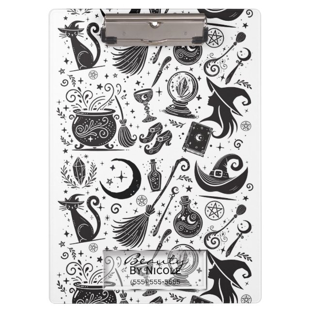 Porte-bloc Magique Sorcière Whimsical Wiccan Pagan noir & bla (Devant)