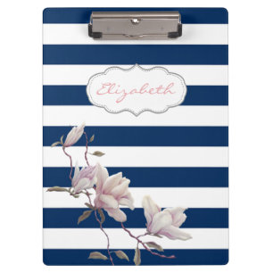 Porte-bloc Magnolia Moderne Sur Bleu Marine Bleu Stripes Pers