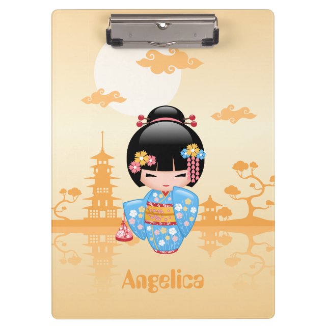 Porte-bloc Maiko Kokeshi Doll mignonne Geisha Girl Jaune (Devant)