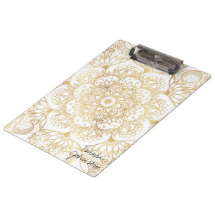 Porte-bloc Mandala floral élégant en or blanc