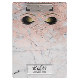 Porte-bloc Maquillage Yeux Cils Or Marbre Rose Personnalisé