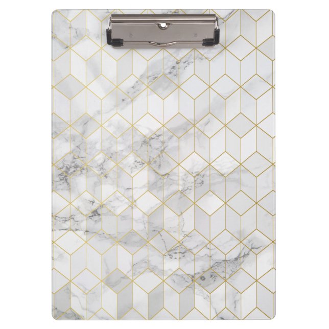Porte-bloc Marbre blanc avec le motif de cube en or (Devant)