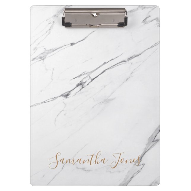 Porte-bloc Marbre blanc Carrare Or Script Classic Moderne (Devant)