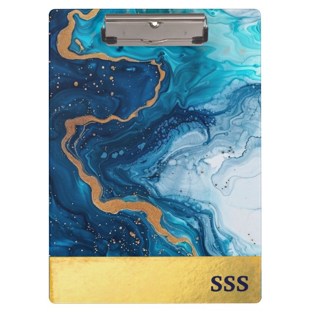 Porte-bloc Marbre blanc métallique Monogramme moderne (Devant)