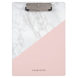 Porte-bloc Marbre blanc moderne avec bloc rose personnalisé